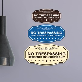 Victorian No Trespassing Residents and Guests Only Sign (Black Gold) - Large