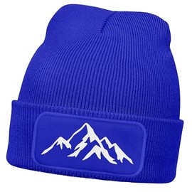 Neverless® Men's Beanie Winter Hat with Patch Mountains Nature Outdoor Print Knitted Hat Ribbed Knit, blue