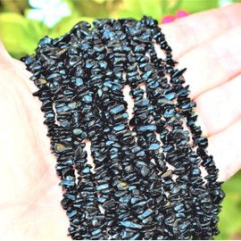 Zenergy Gems CHARGED 36" Black Tourmaline Crystal Chip Necklace Tumble Polished + Selenite Charging Heart Included (HEALING ENERGY/PSYCHIC PROTECTION)