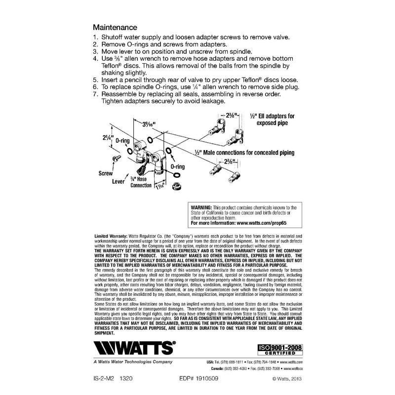 Watts 2T-M2-SC 1/2 2T-M2 DuoCloz Manual Washing Machine Shut Off