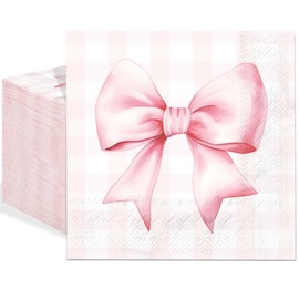 Sanixin 120Pcs Pink Bow Napkins Pink White Bow Plaid Disposable Napkins Coquette Party Decorative Hand Towels for Bacheloreete Party Bridal Shower Birthday Party Tableware Supplies