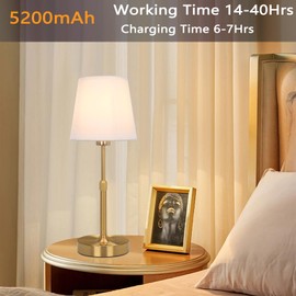 CHARYJOD Cordless LED Table Lamp, 5200mAh Portables Rechargeable Battery Desk Lamp, Touch Bedside Lamp with Fabric Shade, Stepless Dimmable Light for Bedroom, Dining Room, Patio, Balcony