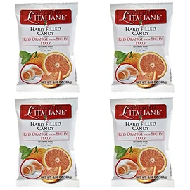 Serra Le Italiane, Italian Natural Hard Candy Filled With Red Orange From Sicily Italy, 3.5 Ounce Pack of 4