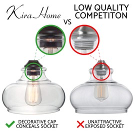 Kira Home Harlow 9" Modern Industrial Farmhouse Pendant Light with Clear Glass Shade, Adjustable Hanging Height, Oil Rubbed Bronze Finish