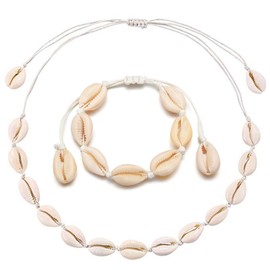 witeup Shell Necklace Bracelet Women, 2 Pcs Natural Shell Bracelet Shell Necklace Adjustable Pendant Summer Beach Shell Clavicle Necklace Outer Banks Shell Necklace Bracelet for Women Girl Boy Men