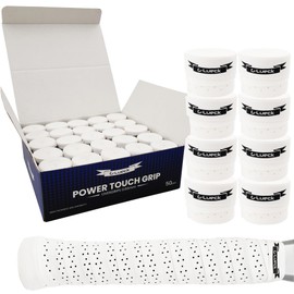 G-Lueck Set of 50 Tennis Premium Overgrip Power Touch with Perforation - High Grip, Long Durability - 0.60 mm Thickness | Grip Tape for Padel, Squash, Badminton Rackets | Perforated (White)