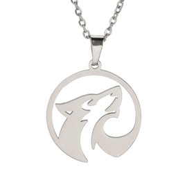 TEAMER Stainless Steel Hollow Wolf Necklace Lonely Howler Wolf Animal Necklace Punk Vintage Jewelry for Women, Stainless Steel