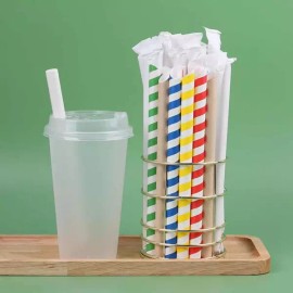 세트 500개 스트라이프 종이빨대 [AF. 형광녹색] Set of 500 Stripe Paper Straws [AF. Fluorescent Green]