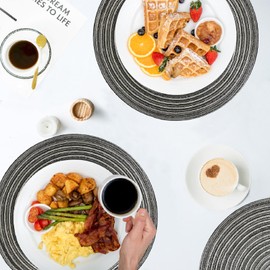 Placemats Set of 6, ZOIMINU 14.2 Inch Round Braided Place Mats, Washable Heat Resistant Cotton Polyester Woven Table Mats for Kitchen Table Decor (Gray)