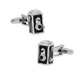 Men's Vintage Camera Cufflinks – Retro Black and Silver Design, Ideal for Weddings, Business, and Gift Occasions