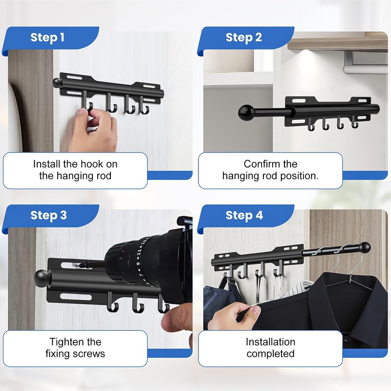 Valet Rod for Closets Pull Out, 12 inch Long Expendable