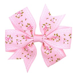 Girls' daisy Printed Grosgrain Bow Hair Clip Party Spring Hair Accessories.(FJ91) (Floral A)