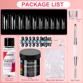 DouborQ Builder Gel for Nails 100g Sculpture Gel Hard Gel with Dual Nail Pen Nail Forms for Nail Thickening Nail Extension Gel U V Nail Strengthener DIY Manicure (Pink, 3.5 OZ)