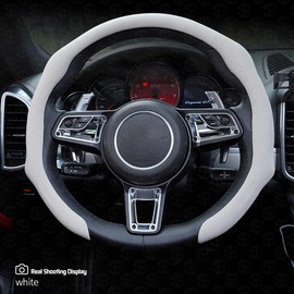 Napa Leather Car Steering Wheel Cover - 15 Inch, 4-Season Universal Fit, Enhanced Grip, Elevated Style, Non-Bulky & Modern Design, Anti-Slip, Sweat-Absorbent, Comfortable & Premium Quality:_[Creamy-white] Napa leather