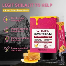 Shilajit Honey Sticks for Women, Strawberry Honeysticks, Natural Energy & Vitality Booster with Shatavari & Saffron for Hormonal Balance, Focus & Stamina | 30 Sticks (1)