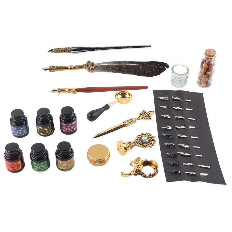 Feather Pen Set European Style British Retro Lacquer Stamp Dipped