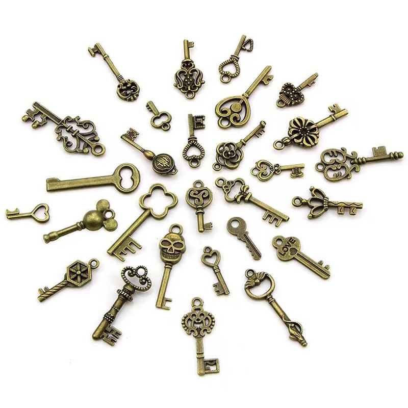 YINKE 120 PCS Antique Skeleton Key Charms DIY Golden Beauty