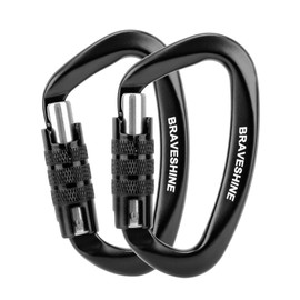 BRAVESHINE Heavy Duty Carabiner - 2 Pack D Ring Snap Keychain Locking Caribeaner Clips - 12KN Aluminum Screw Buckle Carabiner Hook for Men Women Workout, Hammocks, Dog Leash - Black
