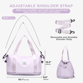 Travel Duffel Bag, Double Expansion Sport Tote Gym Bag, Waterproof Weekender Carry On Overnight Bags for Women Men with Trolley Sleeve Wet Pocket Hospital Bag, Purple