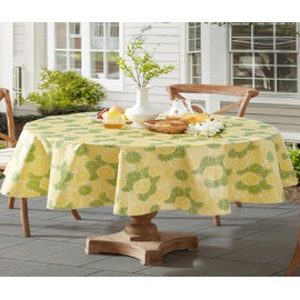 Newbridge Yellow Lemons and Green Limes 60 x 84 Inch Vinyl Oval Tablecloth with Flannel Backing, Sliced Fruit, Waterproof, Soil Resistant Dining Room, Party and Banquet Table Cover