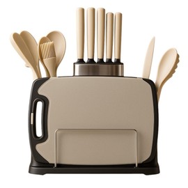 Kitchen Utensil Holder, Knife Block, Scissors Slot, Silverware Organizer and Cutting Board Holder for Countertops.