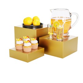 Metal Display Stands for Buffet Table - Black & White Cake Risers, Cupcake Stand for Wedding, Party, Catering Supplies, Elegant Food Risers for Displaywith 3Pcs Hollow Bottoms 6''x7''x8'', Sturdy & Modern (Gold, (6,7,8)''-1 set)