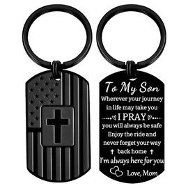 YYQX Keychains for Men Dad Son Brother Boyfriend Husband Grandson Grandpa Mens Keychain Birthday Graduation Christmas Confirmation Gifts (Son Gifts From Mom- I Pray, Black)