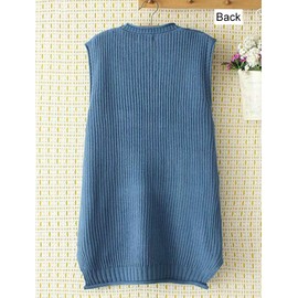 FTCayanz Women's V Neck Jumpers Winter Sweater Sleeveless Vest Cardigan with Pockets Blue XX-Large