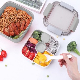 MUJUZE Salad Containers for Lunch, 52oz Lunch Box with Salad Dressing Container to Go,BPA-Free, Salad Bowl Lunch Container with Lid, Lunch Box with 3-Compartments (Gray)