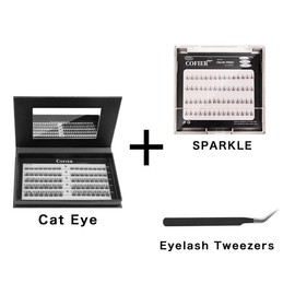 „ÄêHot Style„ÄëCofier No Glue Lash Kit Medical Jelly Adhesive Self Adhesive Individual Eyelashes, Easy Makeup Application with Tweezers (80/100/160 Pcs):_Cat Eye+ Lower Lashes