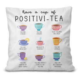 Calming Corner Decorative Throw Pillow Cover, Have a Cup of Positivi-Tea, Mental Health Gifts for Kids Classroom School Psychology Counselor Therapist Office, 18x18 Inch -B15