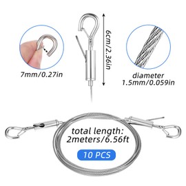 10 Pcs Adjustable Picture Hanging Wire, 6.56FT Mirror Frame Hanging Kit, Heavy Duty Stainless Steel Wire Rope for Hangings Mirrors,Frames,Pictures,Billboards,Basket,Flowerpot,Supports Up to 66lbs