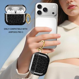 ZEKICE for AirPods Pro 3 Case, Compatible with AirPods Pro 3rd Generation Case (2025), Shockproof Protective Cover with Golden Carabine (Grey and Black Leopard)
