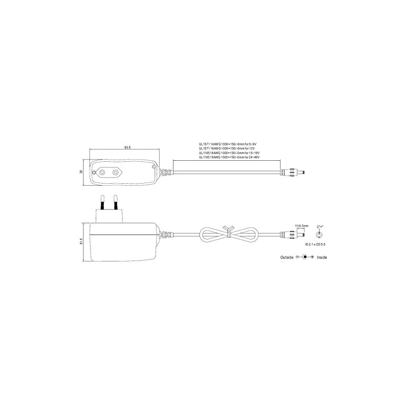 Plug-in Power Supply Slim 60W 12V 5A ; MeanWell SGA60E12-P1J