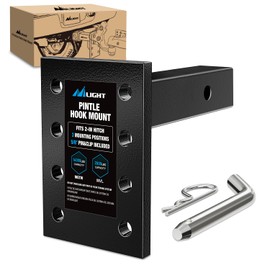 Nilight 3-Position Pintle Hook Mount for 2" Hitch Receiver Solid Steel MGTW 14,000 lbs 9-Inch Length Black Pintle Hook Hitch Mounting Plate, 2 Years Warranty