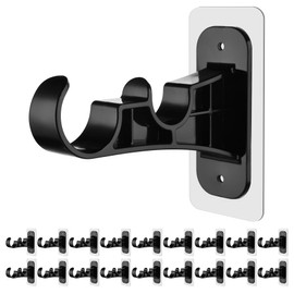 18 Pack No Drill Double Curtain Rod Bracket Holder, Adhesive No Screw Rods Hooks, No Wall Damage Double Brackets Curtain Rod Hangers for Home, Apartment, Dorm, Renter (Black)