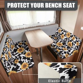Brosoneto RV Couch Covers for Sofa - Cow Sunflower 2 Pcs Set of Backrest and Seat Covers Camper Slip Covers for RV Furniture - Stretchable Rv Couch Cover Replacement for Rv Camper