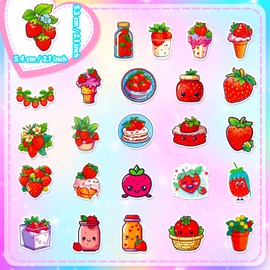Pack of 50 Red Hearts Strawberry Stickers Car Laptop Phone Guitar Skateboard Motorcycle Bicycle Strawberry Stickers Set Vinyl Waterproof Aesthetic Stickers for Teenagers Children Adults