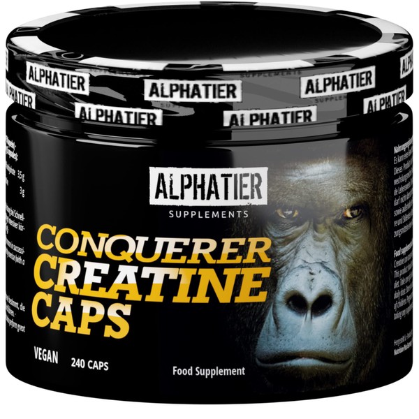 Vegan Creatine Capsules Creapure MHD - High Dose - 240 Caps - Creatine Monohydrate - Alphatier Creatine from Alzchem from Germany - 750mg Creatine Monohydrates per Creatine Capsule