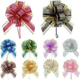 10 Pack Pull Bows Large Satin Ribbon, Florist Mixed Color Organza Pull Bows for Gift Wrapping, Wedding Cars, Baskets,Christmas Wrapping, Party Decorations,6 Inches Diameter (Mixed Color)
