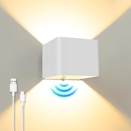 ACMHNC ACMHNC Akku Wandleuchte mit Bewegungsmelder, USB Aufladbare Wandleuchte Innen Ohne Stromanschluss 5W LED Wandlampe Kabellos mit Schalter, Warmwei? Treppenlicht, fr Schlafzimmer Wohnzimmer, Wei?