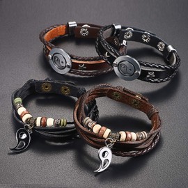 Aroncent 4PCS Yin Yang Bracelet for Couple, Matching Bracelets Braided Leather Adjustable Friendship Bracelets for Men Women Friendship Valentine's Day Anniversary