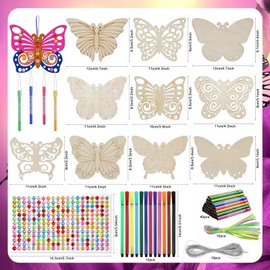 SRIZIAN Pack of 10 Wind Chime Craft Set Children with 12 Pens Wooden Craft Wind Chimes for Children Girls Boys Birthday Party Decoration DIY Children's Toy Butterfly