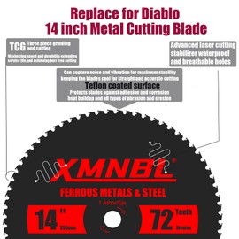 14 Inch Metal Steel Cutting Saw Blade,Replace for Diablo D1472CF 14" Metal Chop Saw Blade,Compatible with Evolution etc 14 Inch Saw.72T Carbide Saw Blade.Steel Cutting Saw Blade.Longer Life 5X