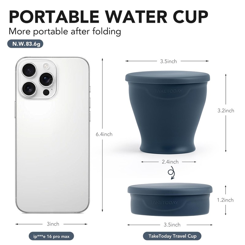 TakeToday Collapsible Travel Cup - Silicone Foldable Water Cup, BPA-Free