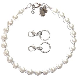Pet Collar Adjustable Beaded Bling Jewelry Necklace, Pet Lover, Paw Print Charm, Small, Medium Dogs, Cats, Kittens, Puppies, Small Animal Accessories (7 - 9 1/2 Inches, Pearl)