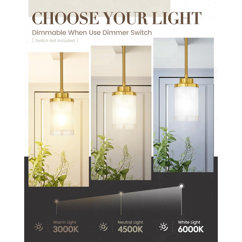 TENGXIN Modern Pendant Light for Kitchen Island, Brushed Gold Hanging