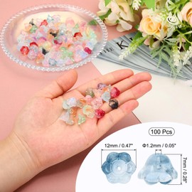 PATIKIL Glass Trumpet Flower Beads, 100 Pcs Gradient Flower Bead Charm for Jewelry Making DIY Craft, Bracelets, Earrings, Necklaces Decorations, Ink Blue