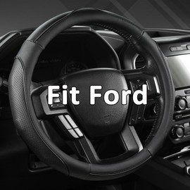 West Llama 3D Piping Leather Steering Wheel Cover for Ford F-150, F-250, F-350, Expedition (Black Line-Large Size)