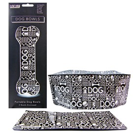 MODGY Collapsible Dog Food Bowl Dish, Reusable, Plastic Travel Size, Portable Container, Camping, Hiking, Car, Road Trip Essential, Cute Pattern, Doggy Dog, Pack of 2